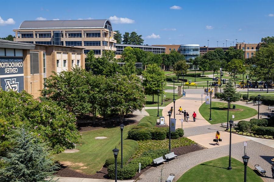 drone view of kennesaw hall and convocation center.